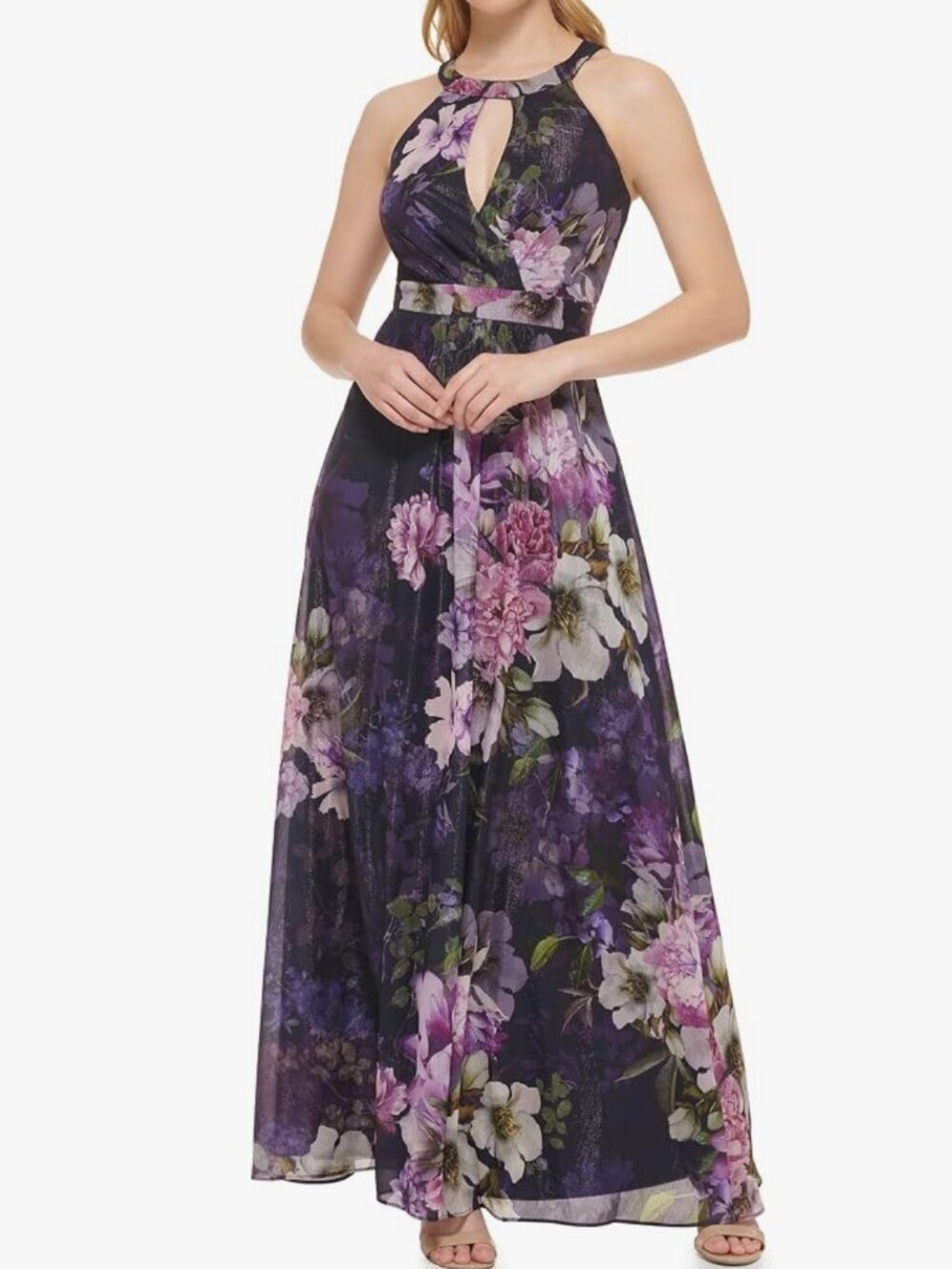 Jessica Howard Purple Floral Chiffon Gown- size 6